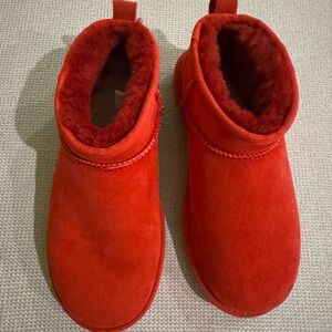 UGG Ultra Low Red Suede Boots with Tan Accents